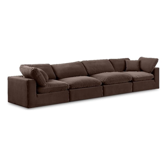 Bowery Hill Contemporary Soft Brown Velvet 4-Piece Modular Sofa