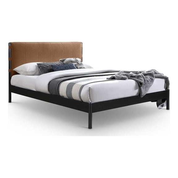 Bowery Hill Contemporary Soft Cognac Vegan Leather Queen Bed
