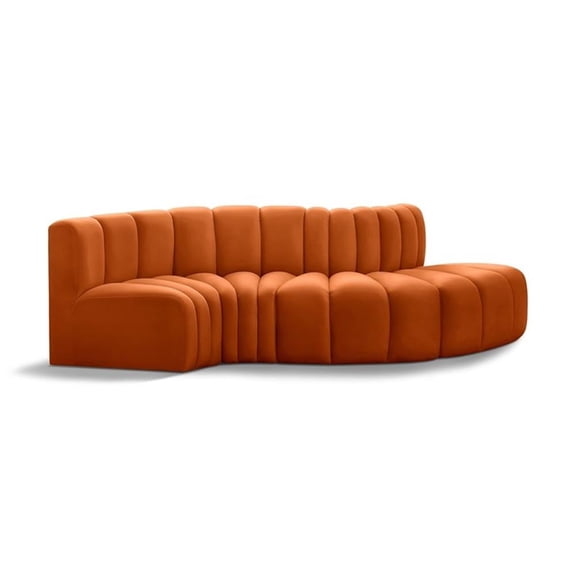 Bowery Hill Contemporary Soft Cognac Velvet Modular Sectional