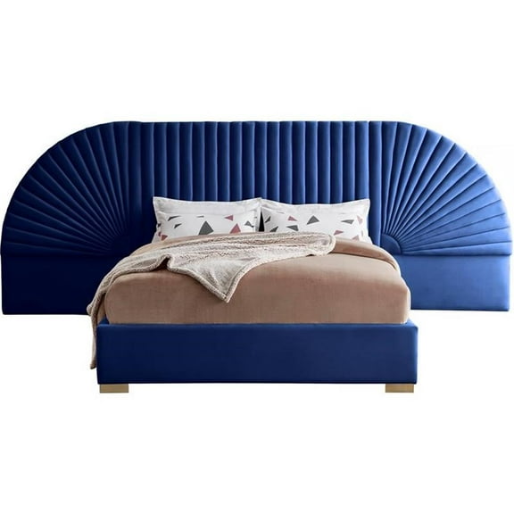 Bowery Hill Contemporary Soft Navy Durable Velvet King Bed with Gold Steel Legs