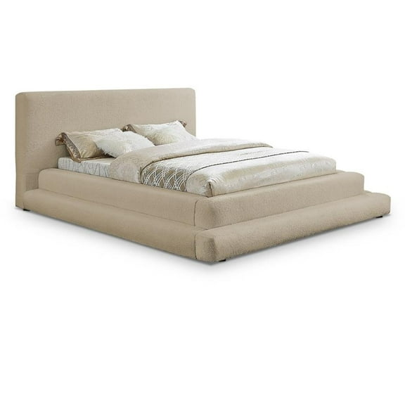 Bowery Hill Contemporary Soft Plush Beige Teddy Fabric Queen Bed