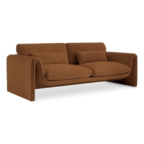 Bowery Hill Contemporary Soft Saddle Velvet Fabric Sofa with Curved Arms