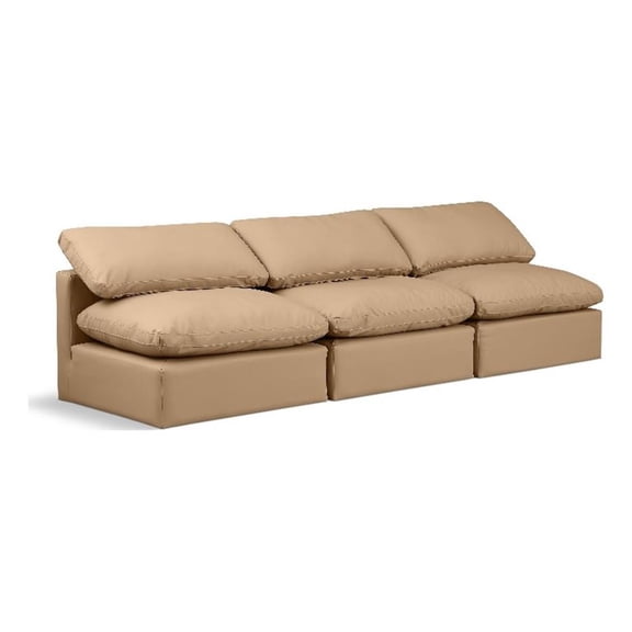 Bowery Hill Contemporary Soft Tan Vegan Leather Modular Sofa