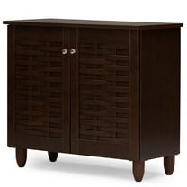 Bowery Hill Contemporary Solid Wood 2 Door 9 Pairs Shoe Cabinet in Dark Brown
