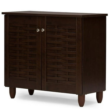 Bowery Hill Contemporary Solid Wood 2 Door 9 Pairs Shoe Cabinet in Dark Brown