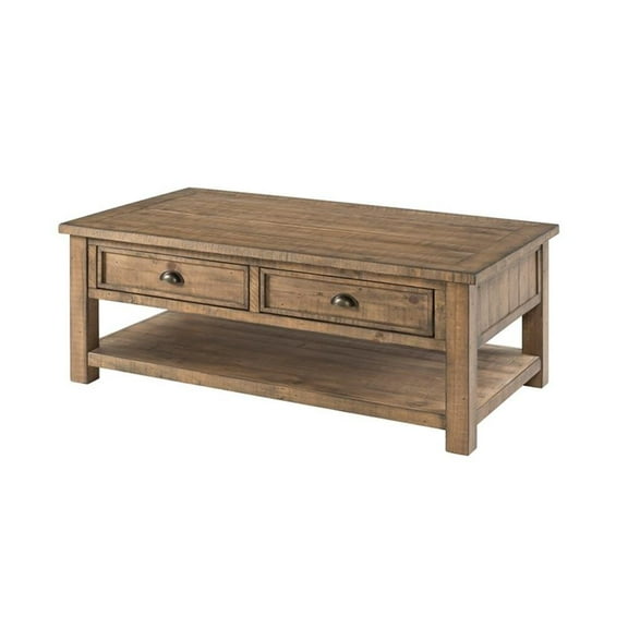Bowery Hill Contemporary Solid Wood 2 Drawer Coffee Table Natural Brown