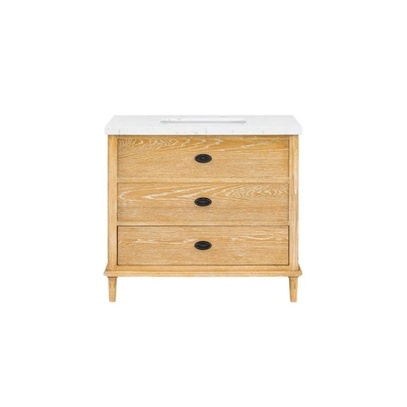 Bowery Hill Contemporary Solid Wood 37'' Stone Top Bathroom Vanity in Oak