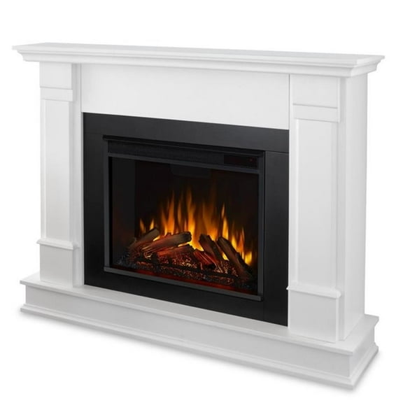 Bowery Hill Contemporary Solid Wood Electric Fireplace in White