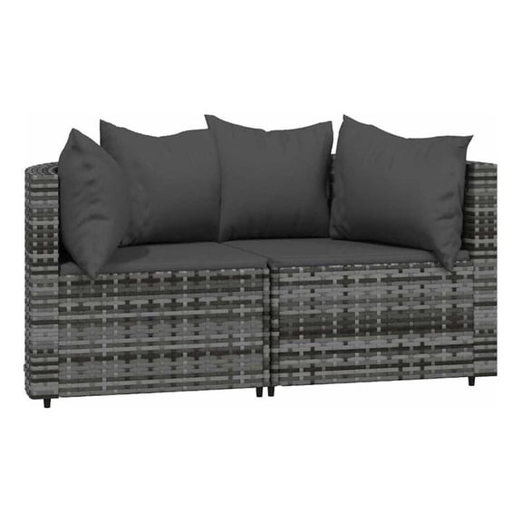 Bowery Hill Contemporary Synthetic Poly Rattan Patio Corner Sofa in Gray