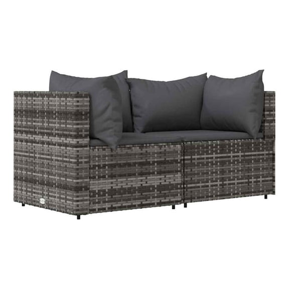 Bowery Hill Contemporary Synthetic Poly Rattan Patio Corner Sofa in Gray