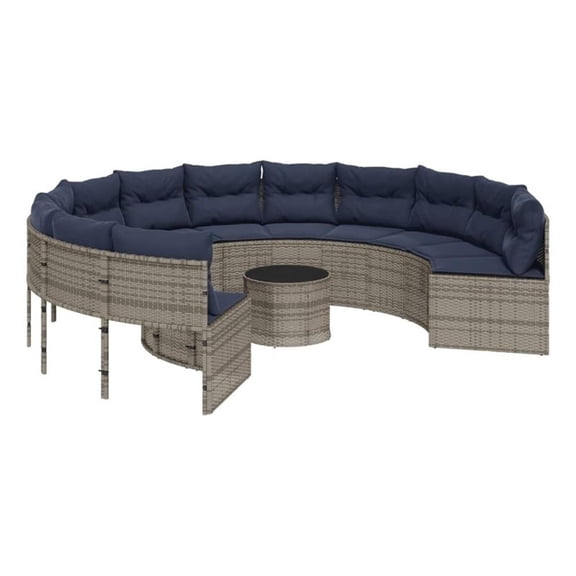 Bowery Hill Contemporary Synthetic Poly Rattan Patio Sofa in Gray & Navy Blue
