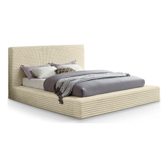 Bowery Hill Contemporary Textured Soft Cream Corduroy King Bed
