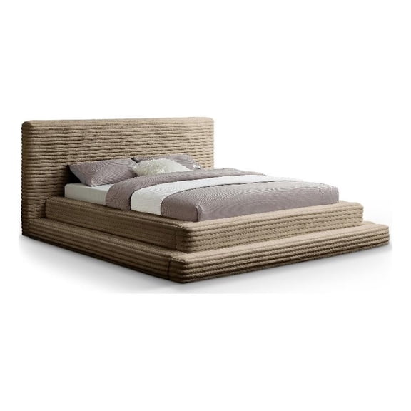 Bowery Hill Contemporary Textured Soft Taupe Corduroy King Bed