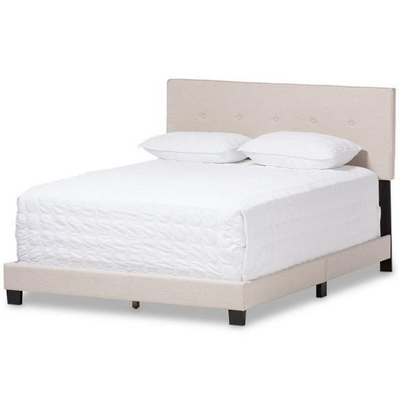 Bowery Hill Contemporary Tufted King Low Profile Bed in Light Beige