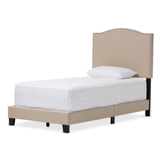Bowery Hill Contemporary Twin Bed in Beige in Linen Fabric