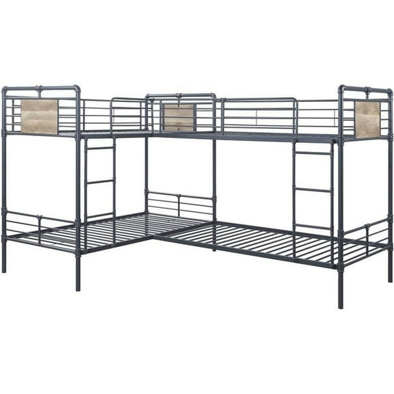 Bowery Hill Contemporary Twin Twin L Shape Bunk Bed in Dark Bronze Finish