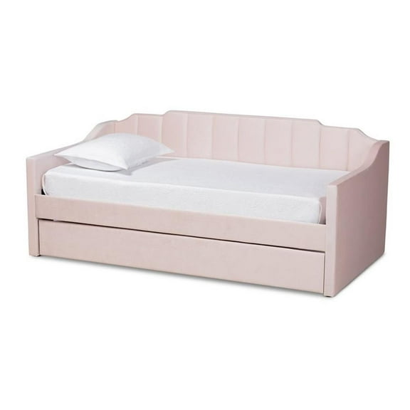 Bowery Hill Contemporary Velvet Twin Size Daybed with Trundle in Pink