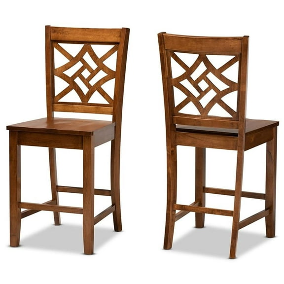 Bowery Hill Contemporary Walnut Brown Finished Wood 2-Piece Counter Stool Set