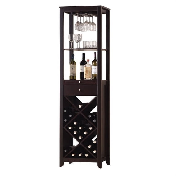 Bowery Hill Contemporary Wine Bar Cabinet with Standing Bottles Display Storage Shelf and 1 Drawer in Espresso