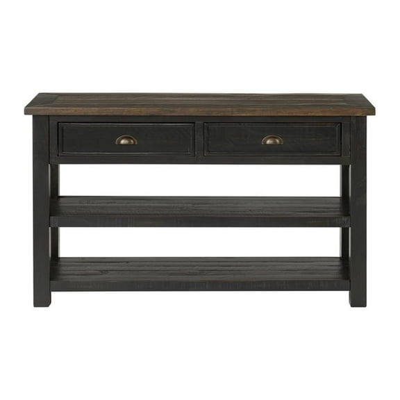 Bowery Hill Contemporary Wood 2 Drawer Sofa Console Table Black and Brown