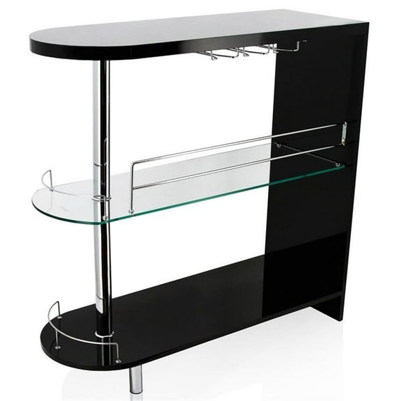 Bowery Hill Contemporary Wood 2-Shelf Pub Table in Black Finish