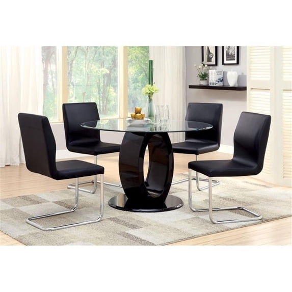 Bowery Hill Contemporary Wood 5-Piece Round Dining Table Set in Black