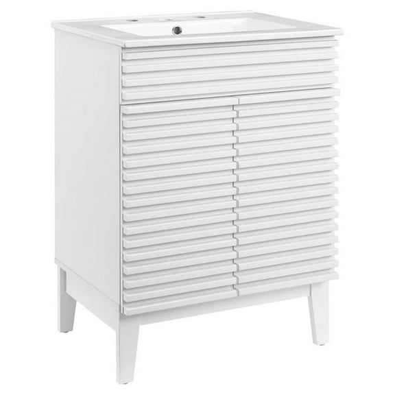 Bowery Hill Contemporary Wood Bathroom Vanity in White Finish