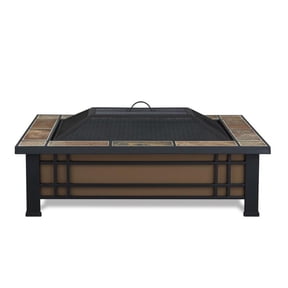 Bowery Hill Powder Coated Steel Natural Slate Tile Fire Pit Rectangular Heat Resistant 43.75" Unassembled