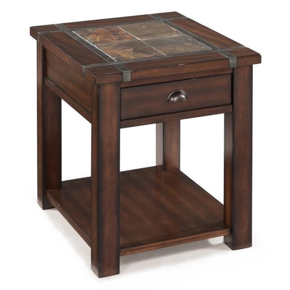 Bowery Hill Contemporary Wood End Table in Cherry and Slate Finish