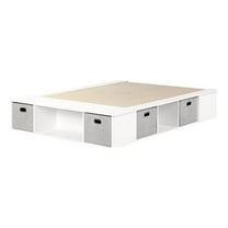 Bowery Hill Contemporary Wood Full Bed with Storage and Baskets in Pure White