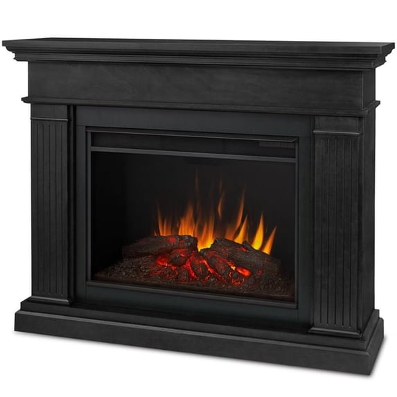 Bowery Hill Wood Black Electric Fireplace Rectangular Supplemental Heat 43.25"H x 55.5"W x 15.5"D
