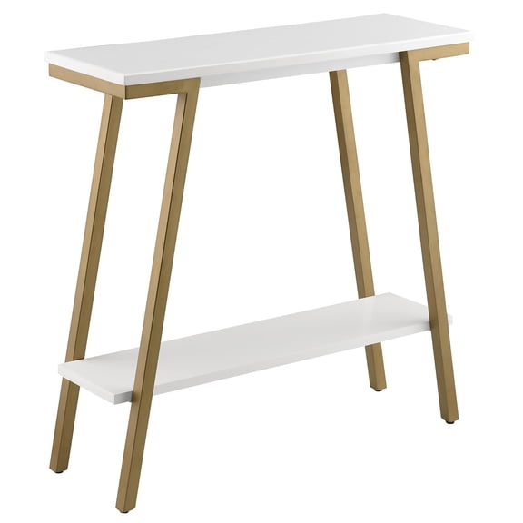 Bowery Hill Contemporary Wood Hall Console in White with Gold Metal Base