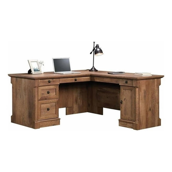Bowery Hill Contemporary Wood L-Shape Computer Desk in Vintage Oak