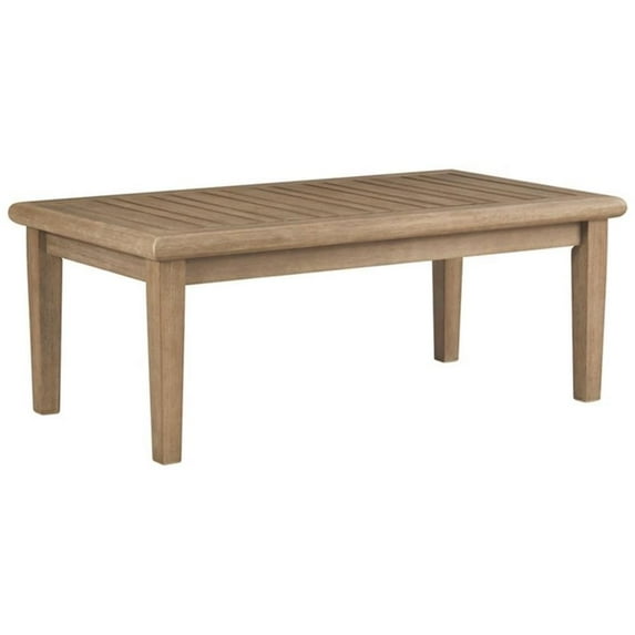 Bowery Hill Contemporary Wood Patio Coffee Table in Grayish Brown