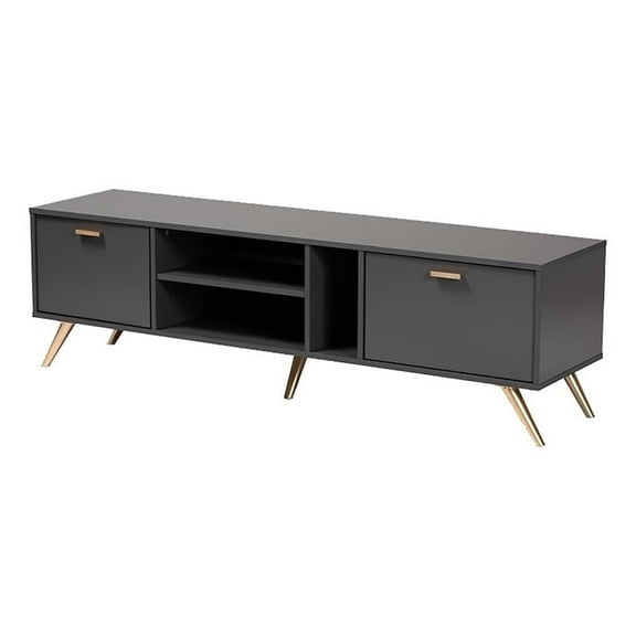 Bowery Hill Contemporary Wood TV Stand for TVs up to 63" in Dark Gray/Gold