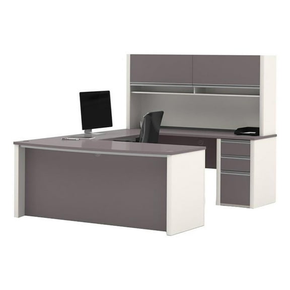 Bowery Hill Contemporary Wood U-Shaped Workstation in Sandstone/Gray