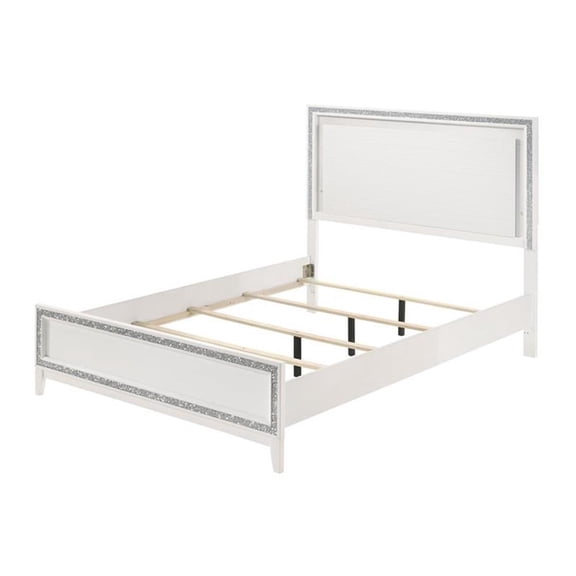 Bowery Hill Contemporary Wooden Queen Panel Bed with LED in White Finish