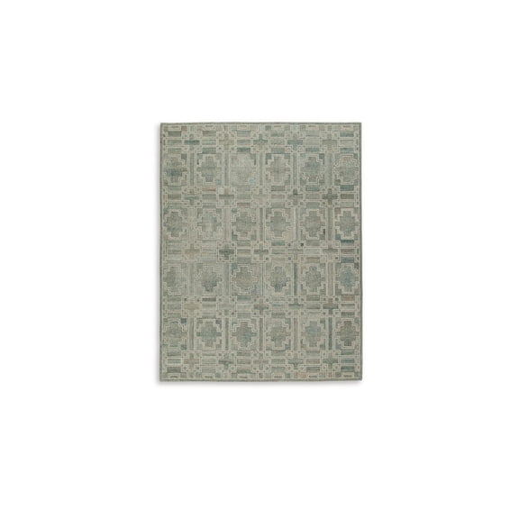 Bowery Hill Contemporary Wool and Polyester Green & Ivory 8x10 Rug