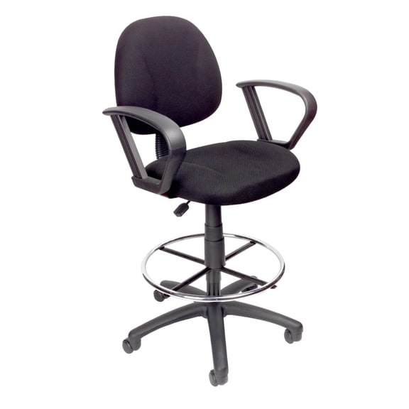 Bowery Hill Contoured Comfort Fabric Drafting Stool with Loop Arms in Black