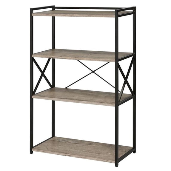 Bowery Hill Corday Gray Wood and Black Metal Bookcase