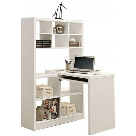 Bowery Hill Corner Computer Desk with Storage Bookcase Shevles in White