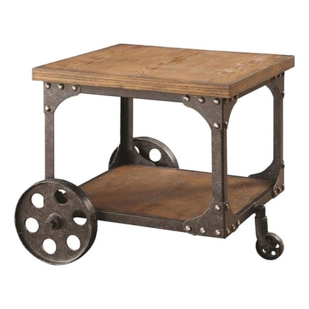 Bowery Hill Country Farmhouse Wood Square Mobile End Table in Rustic Brown