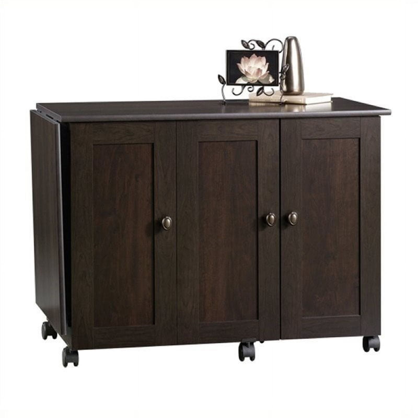 Cinnamon Cherry Mobile Craft and Sewing Table with Drop Leaf