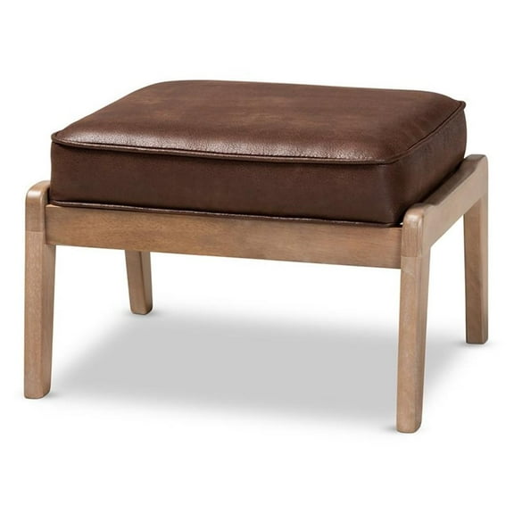 Bowery Hill Dark Brown Faux Leather Upholstered Oak Wood Ottoman