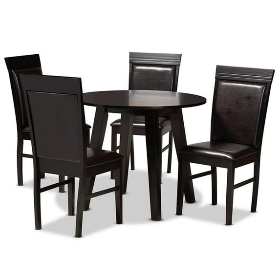 Bowery Hill Dark Brown Faux Leather Upholstered Wood 5-Piece Dining Set