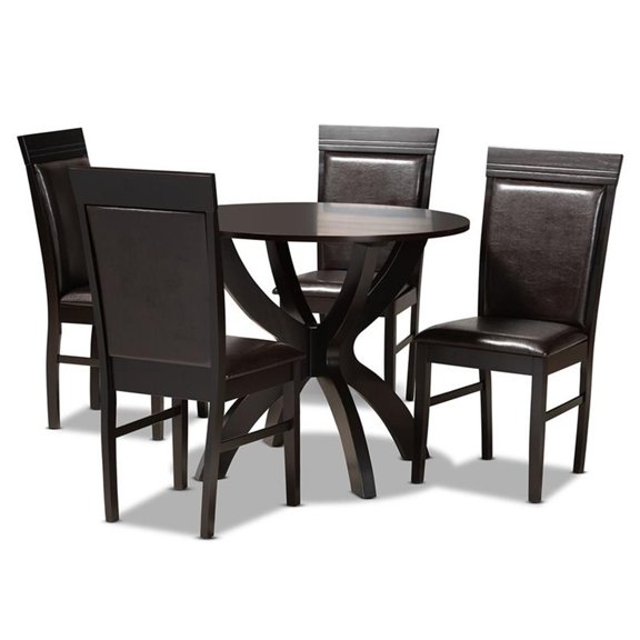 Bowery Hill Dark Brown Faux Leather Upholstered Wood 5-Piece Dining Set