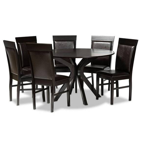 Bowery Hill Dark Brown Faux Leather Wood 7-Piece Dining Set