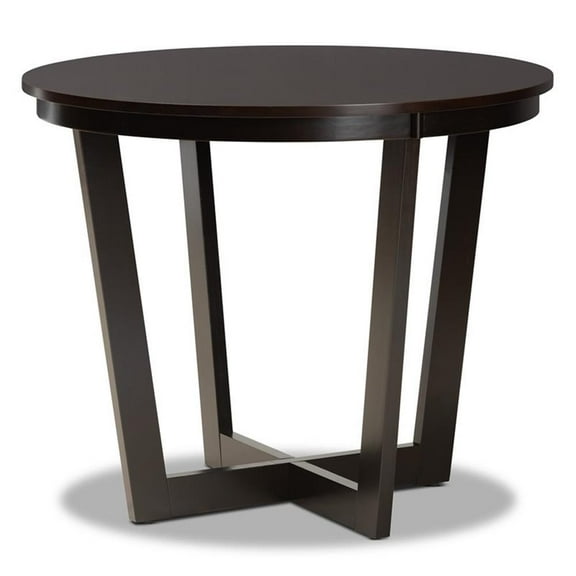 Bowery Hill Dark Brown Finished 35-Inch-Wide Round Wood Dining Table