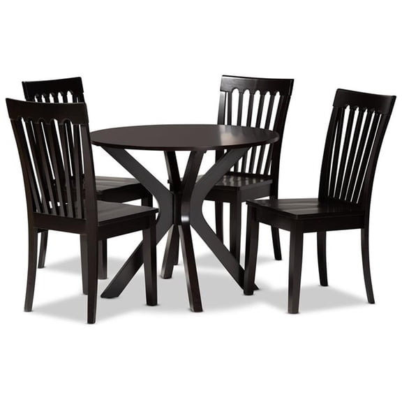 Bowery Hill Dark Brown Finished Wood 5-Piece Dining Set