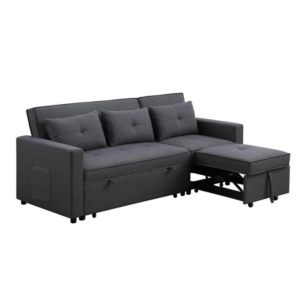 Bowery Hill Dark Gray Linen Fabric 3-in-1 Convertible Sleeper Sofa with ...